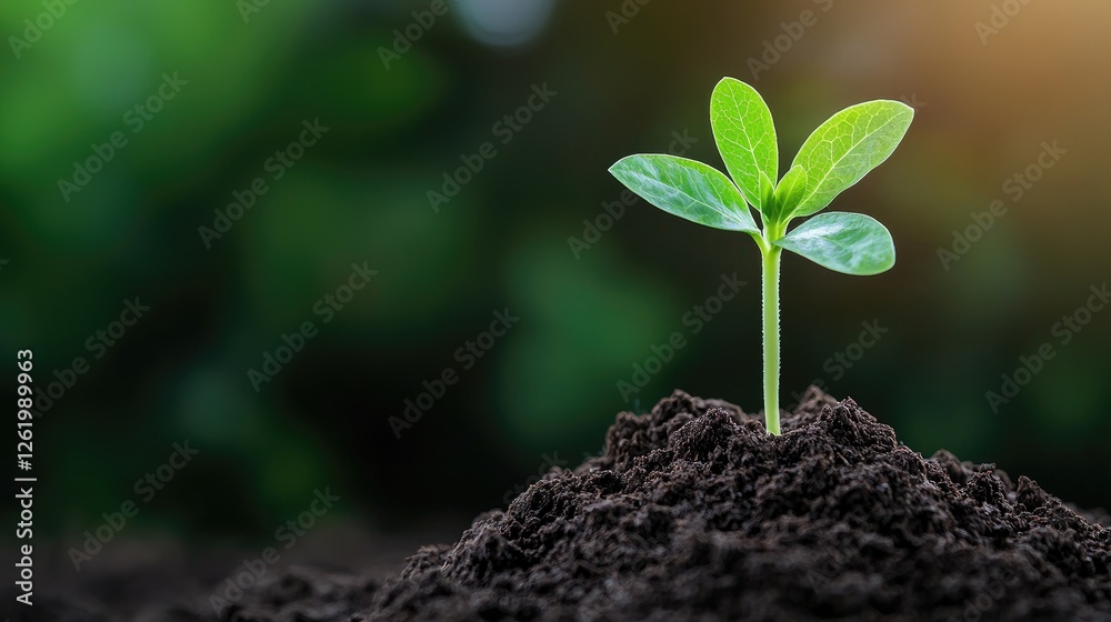 Naklejka premium Young sprout growing from soil, nature's renewal, outdoors, hopeful start