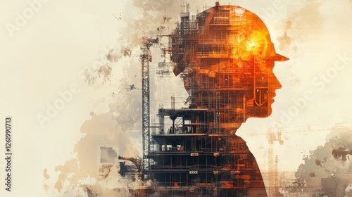 Wallpaper Mural Building construction engineer illustration with double exposure graphic design and Building engineers, architect people or construction workers working Torontodigital.ca