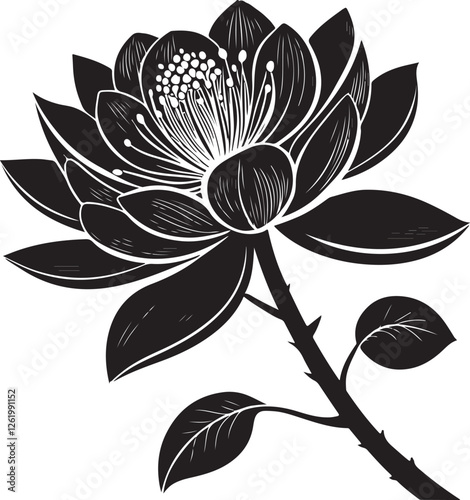 Jackfruit Blossom Silhouette Vector Art – Elegant Black Shape Design