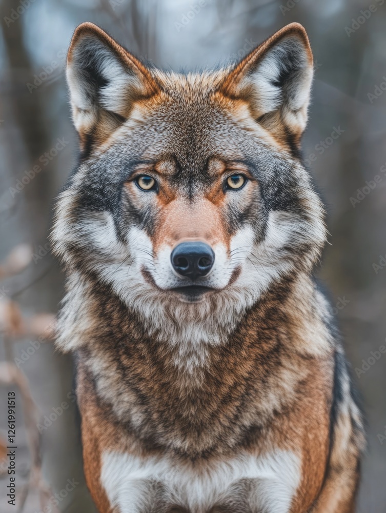 Obraz premium A close-up portrait of a wolf's face, showcasing its striking eyes and intense expression.