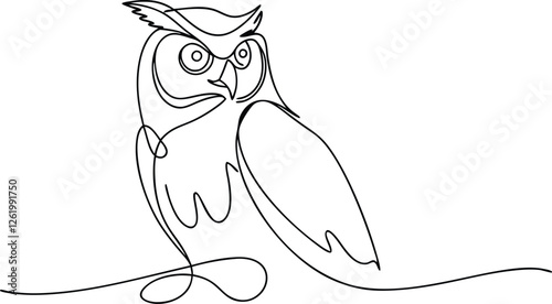 Majestic Owl SingleLine Drawing Bird, Nature, Art, Wildlife, Sketch