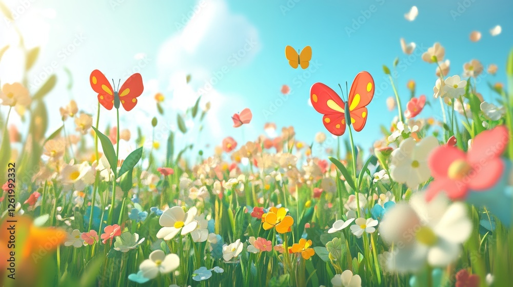 cartoon art 3D fields full of flower gardens and cute, colorful butterflies background --ar 16:9 --v 6.1 cartoon art 3D fields full of flower gardens and cute, colorful butterflies background --ar 16:9 --v 6.1