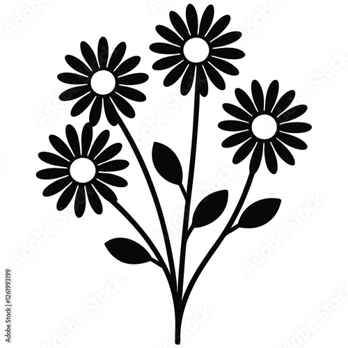 Beautiful Daisy Flower Vector – Simple Floral Illustration, Silhouette vector file of a Elegant Daisy Flower 