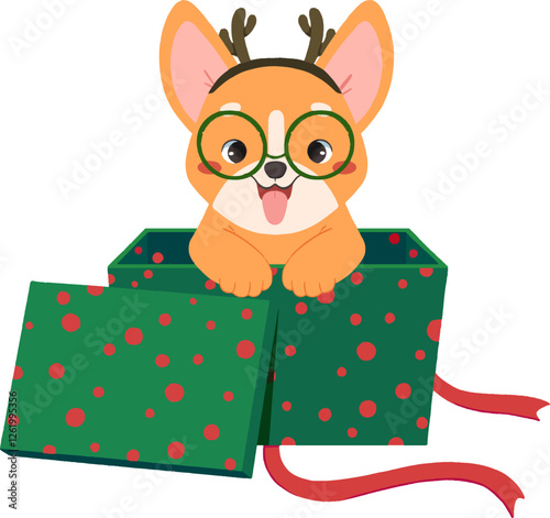 Cute puppy appears from inside the Gift