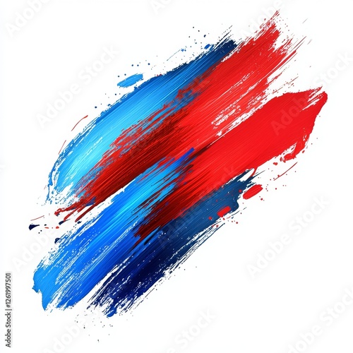 Abstract paint strokes in vibrant blue and red tones creating a dynamic visual effect on a white background for artistic and graphic design uses