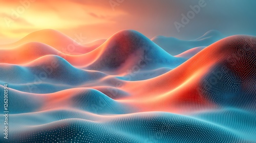 Digital landscape featuring rolling hills with pointillist texture photo