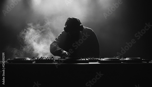 DJ Silhouette in Smoky Atmosphere