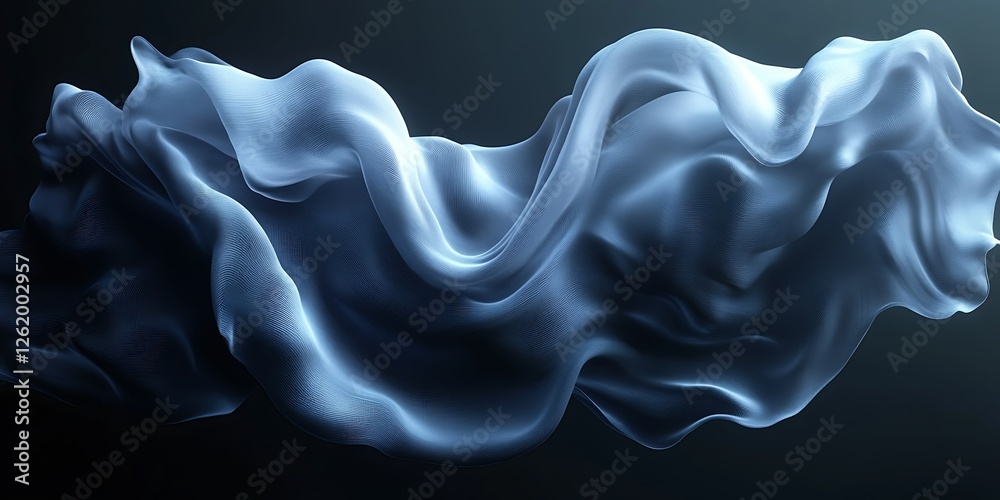 Fototapeta premium Flowing blue fabric, dark background, abstract design, website banner