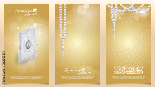 Islamic design Ramadan Kareem background holy quran and prayer bead illustration for greeting