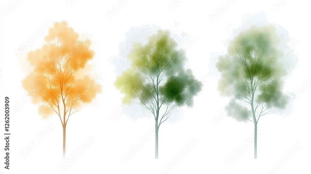 Fototapeta premium Vibrant autumn colors, four trees in a spectacular display of fall foliage four