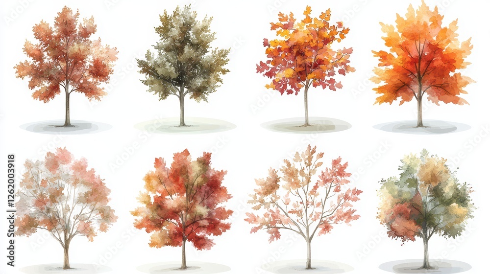 Vibrant autumn foliage, six trees in a kaleidoscope of colors six Vibrant autumn foliage, six trees in a kaleidoscope of colors six