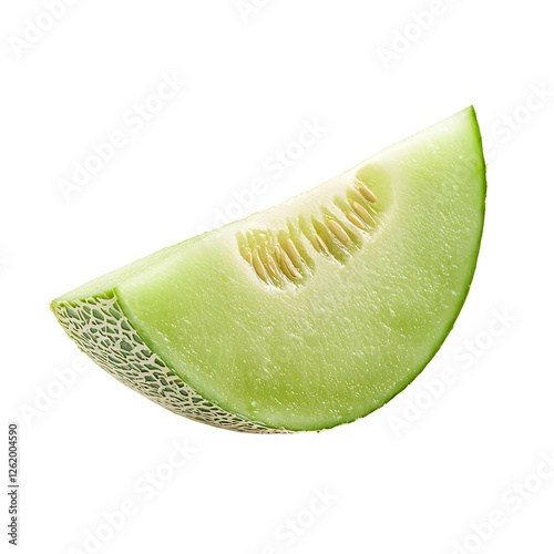 Juicy Green Melon Slice Isolated on White Background
