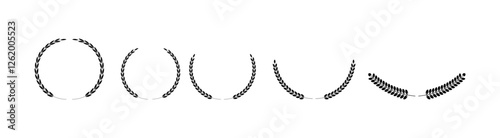 vector laurel leaves, Black circular laurel olive branches, wreaths and branches with leaves. Hand drawing laurel wreaths and branches collection. Laurels wreaths.