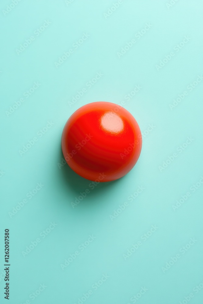 Bright red ball contrasts with soft blue background, evoking pla Bright red ball contrasts with soft blue background, evoking pla