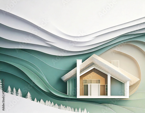 Generated Image by Firefly. Line drawing of a house, the concept of living with nature and building a sustainable house.