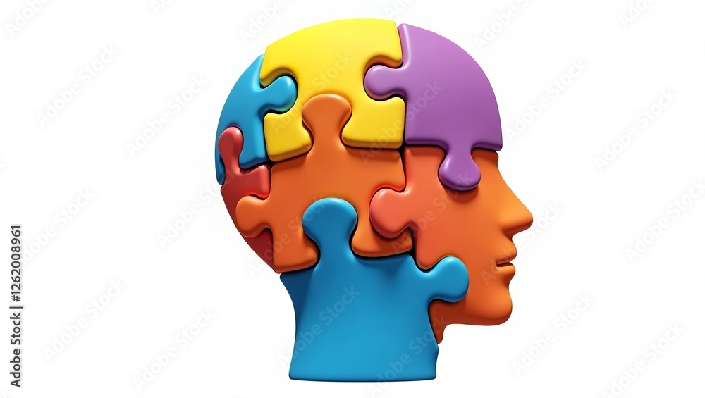 A Vibrant Intricately Designed 3D Puzzle Head A Vibrant Intricately Designed 3D Puzzle Head