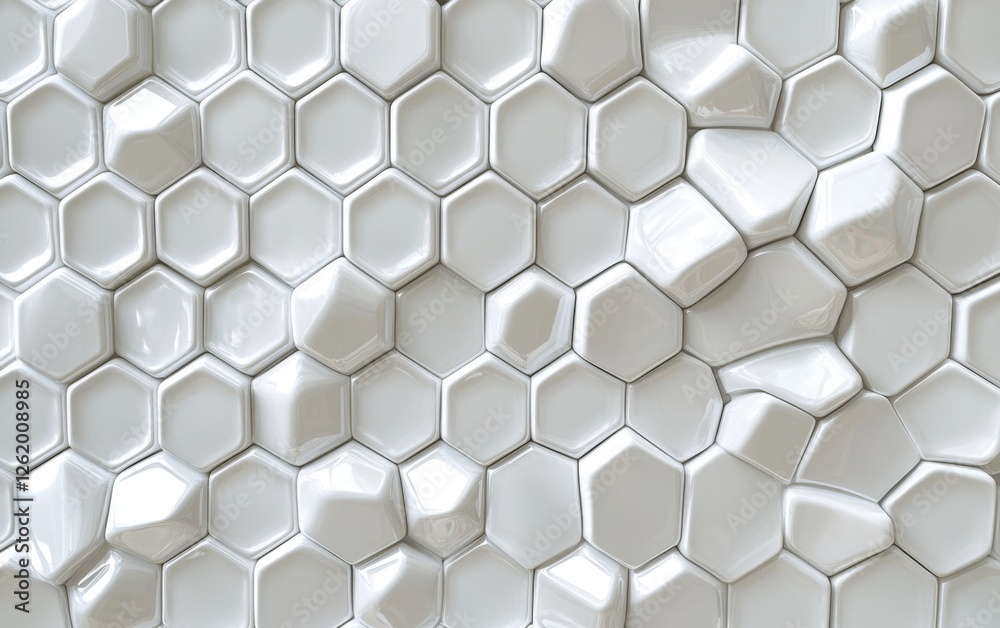 Fototapeta premium White hexagonal wall texture, abstract background, 3D render, design element