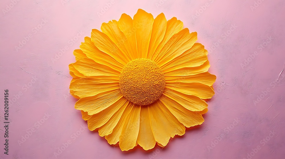 Bright yellow flower with delicate petals on a pink background Bright yellow flower with delicate petals on a pink background