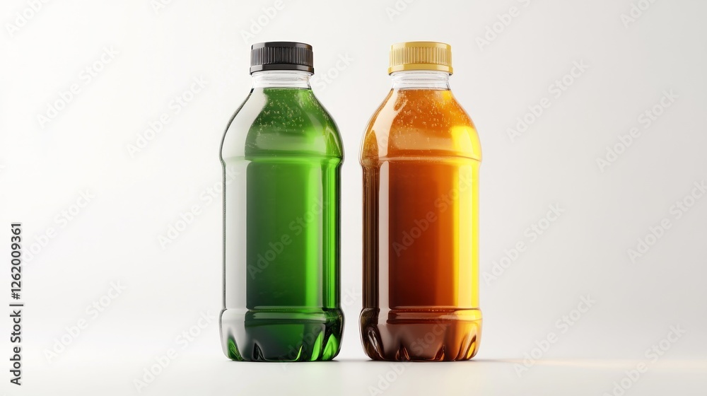Two Plastic Beverage Bottles, Studio Shot, Mockup, Packaging Design Two Plastic Beverage Bottles, Studio Shot, Mockup, Packaging Design