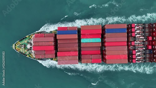 Cargo container Ship, cargo vessel ship carrying container and running for import export concept technology freight shipping sea freight by Express Ship. top view