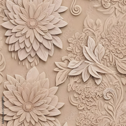 Wallpaper Mural Intricate floral relief artwork created from textured materials showcasing natural elements in subtle tones Torontodigital.ca