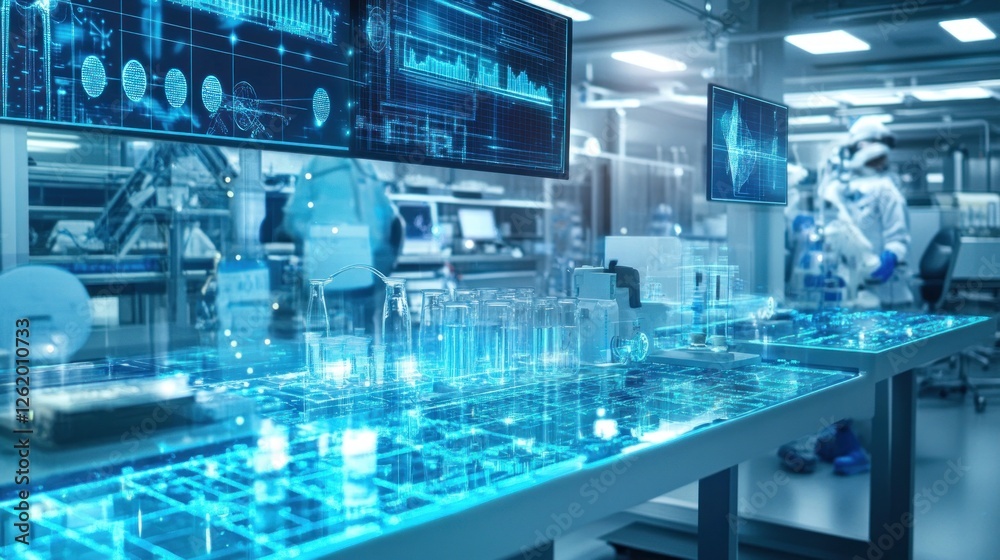 Futuristic laboratory, Advanced scientific analysis and experimentation Futuristic laboratory, Advanced scientific analysis and experimentation