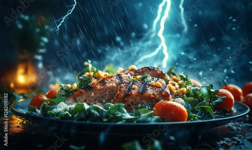Spectacular Lightning Flash Over a Stormy Horizon at Night, Dramatic Electrical Energy in Dark Sky, Intense Thunderstorm Scene for Weather and Natural, Generative AI