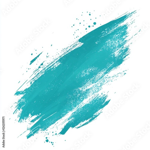 Abstract turquoise paint splash with textured strokes on white background creating vibrant artistic effect for creative design work