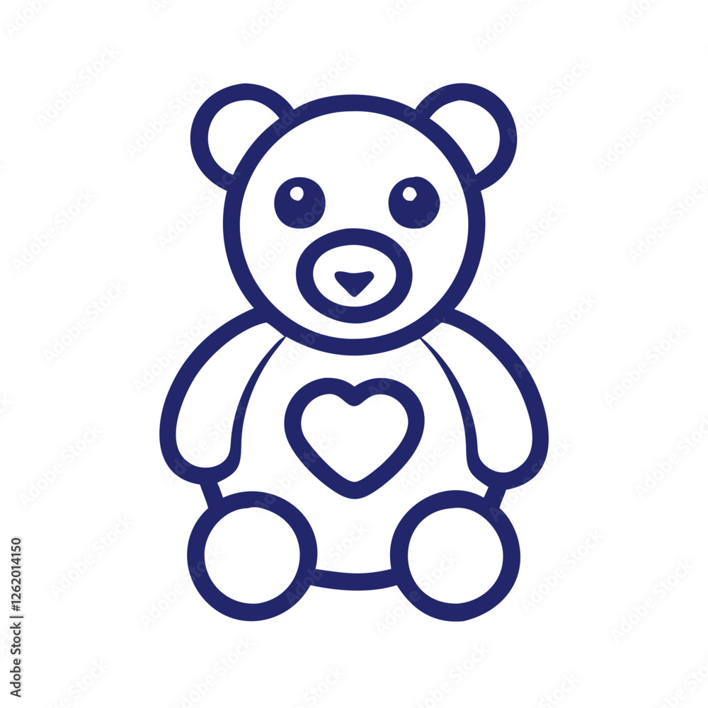 Fototapeta premium Cute Teddy Bear Lined Icon with Heart – Adorable Outline Design