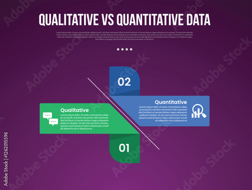 qualitative vs quantitative data infographic outline style with 2 point comparison template with creative rectangle box with shadow ribbon for slide presentation