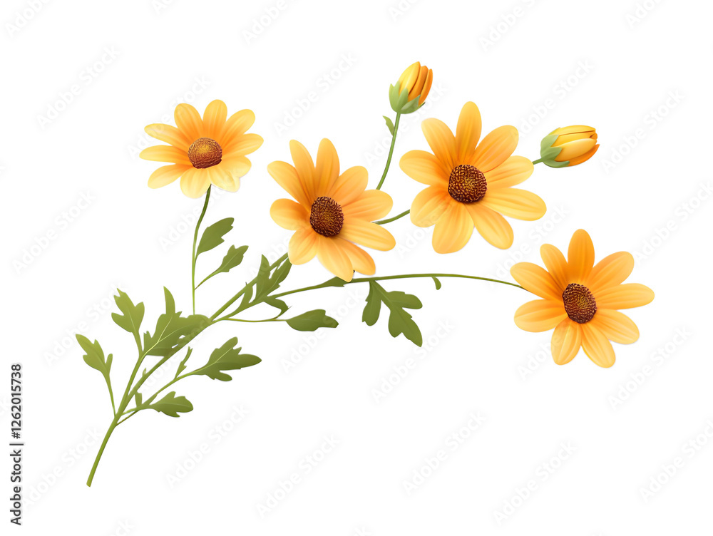 Naklejka premium A yellow daisy isolated on a transparent background.