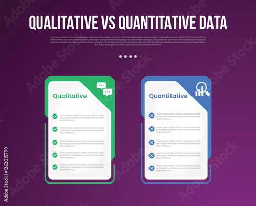 qualitative vs quantitative data infographic outline style with 2 point comparison template with creative big table price with badge on header side for slide presentation