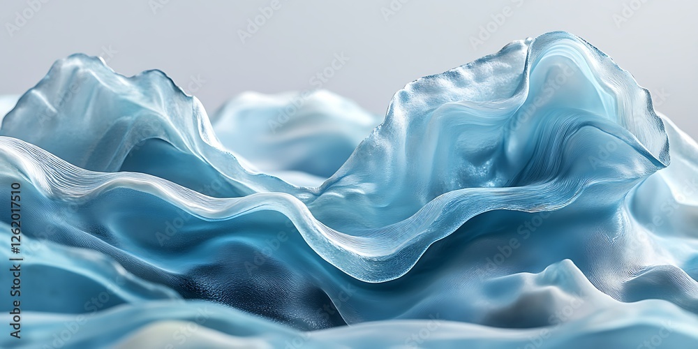 Fototapeta premium Abstract blue silk waves, flowing fabric texture background