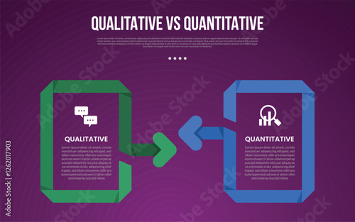 qualitative vs quantitative data infographic outline style with 2 point comparison template with outline ribbon arrow with shadow for slide presentation