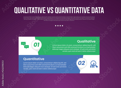 qualitative vs quantitative data infographic outline style with 2 point comparison template with big rectangle shape stack for slide presentation
