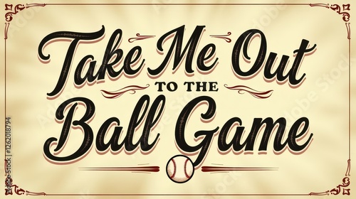Take me out to the ball game – an inspiring lettering vintage design dedicated to baseball. Bold letters on a light background