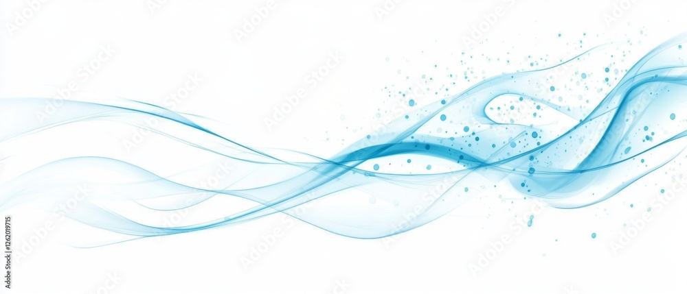 Abstract blue waves flow on white; particles, website header
