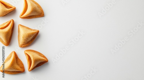 a batch of homemade fortune cookies with personalized messages, fun dessert idea, isolated on white background photo