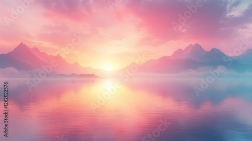A serene lake reflects a golden sunset behind majestic mountains symbolizing peace clarity and balance The calm waters and vibrant sky evoke tranquility renewal and the vastness of nature and life


