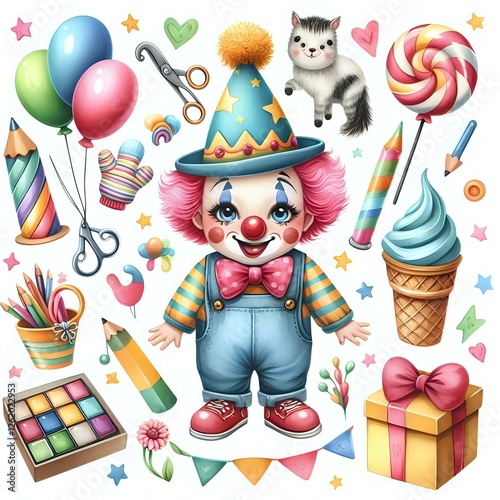 Colorful Clown with Balloons