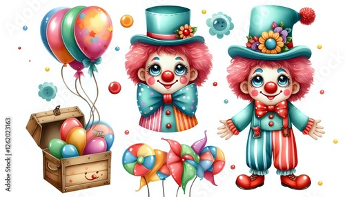 Colorful Clown with Balloons