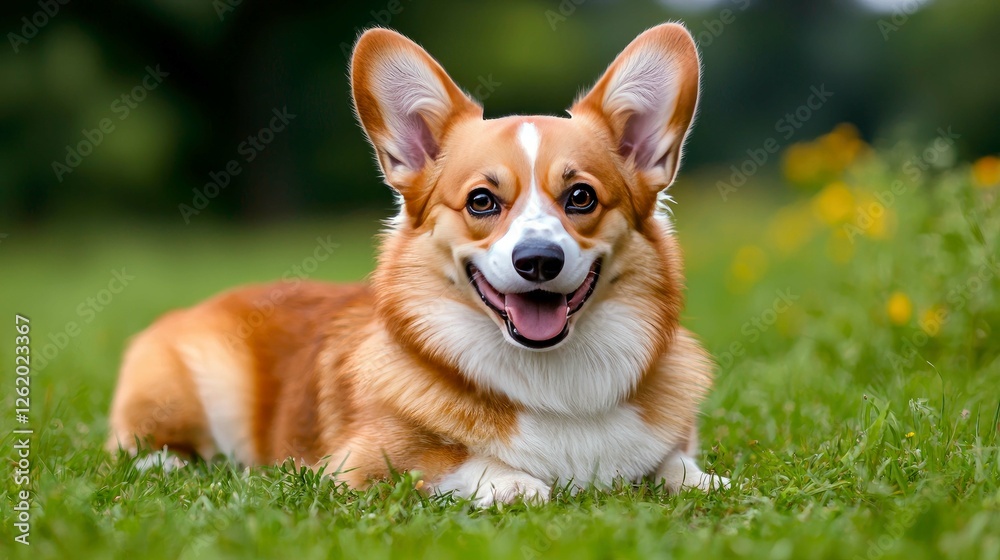 Adorable Corgi Puppy in Green Grass: A Happy Canine Portrait Adorable Corgi Puppy in Green Grass: A Happy Canine Portrait