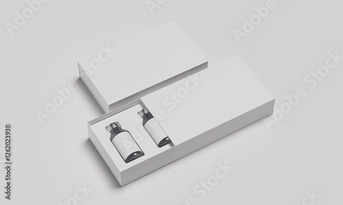 Glass vials in white packaging mockup