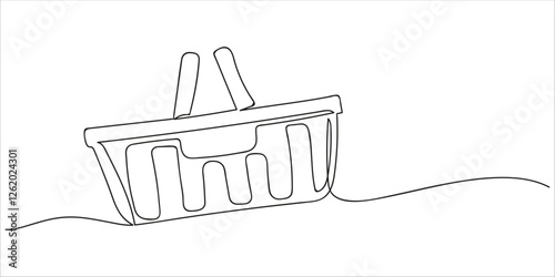 One continuous line drawing of shopping cart. Shopping concept. Online shop purchase and supermarket symbol in simple linear style. Doodle vector illustration.