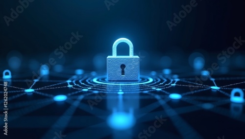 Cyber security concept with digital padlock on virtual background..
