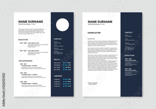 Minimalist CV template. Clean resume and cover letter layout design. Vector illustration