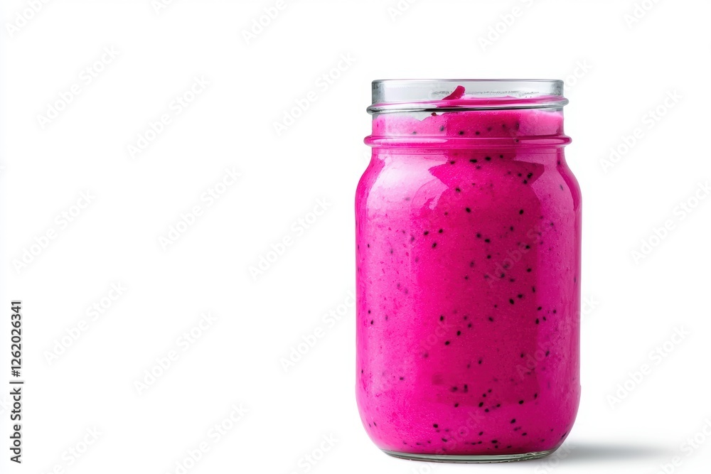 a vibrant pink dragon fruit smoothie in a mason jar, exotic and healthy drink, isolated on white background a vibrant pink dragon fruit smoothie in a mason jar, exotic and healthy drink, isolated on white background