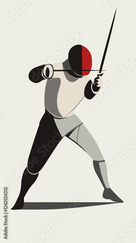 Minimalist Fencing Swordsman Illustration - Athletic Vector Art Design