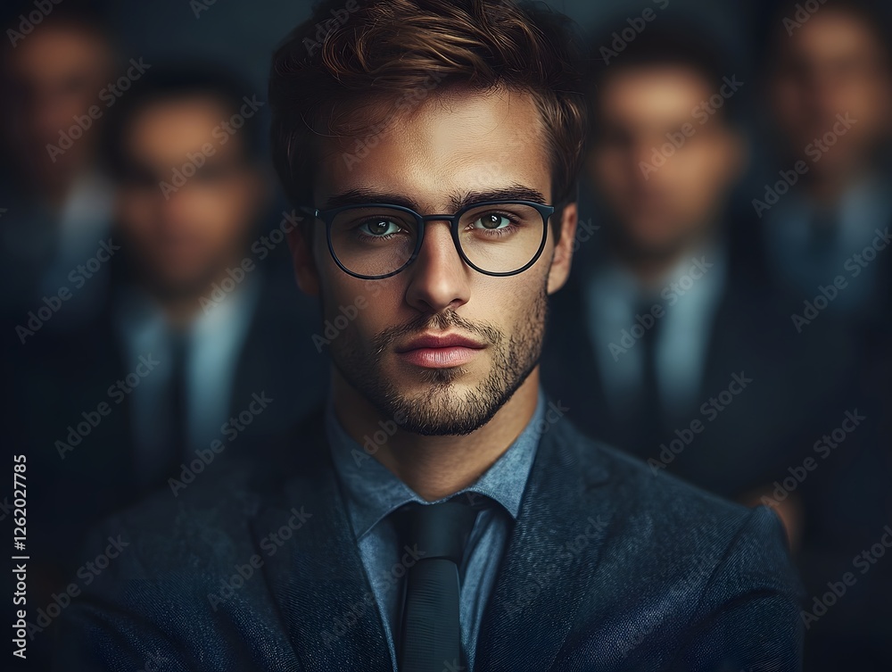 Fototapeta premium Man in glasses wearing suit and tie demonstrating leadership mindset and professional demeanor