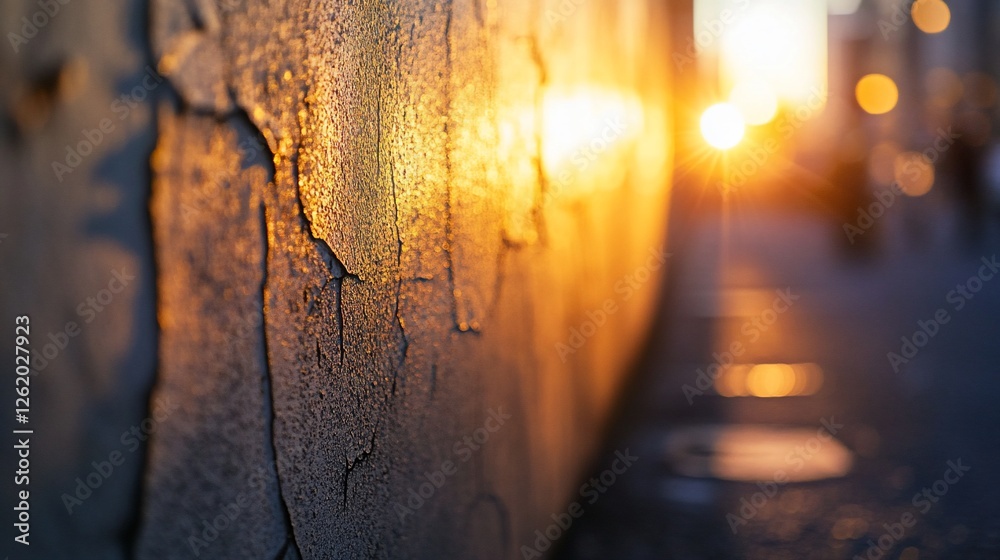 Fototapeta premium Close-up of peeling paint on a wall at sunset.